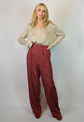 VINTAGE 90S RED & WHITE PATTERN WIDE LEG BOHO TROUSERS