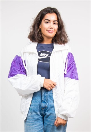 VINTAGE 90'S WHITE SHELLSUIT TRACKSUIT JACKET TOP