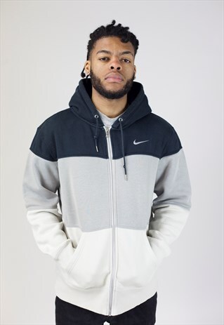 VINTAGE NIKE NAVY GREY AND BEIGE HOODIE
