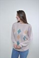 80S ABSTRACT SWEATER, RELAXED RETRO JUMPER LARGE SIZE CASUAL