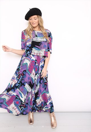 VINTAGE 80S MULTICOLOURED ART PRINT MIDI DRESS