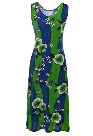 Vintage Floral Print Sleeveless Dress - S