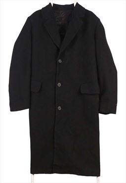 London Fog 90's Wool Button Up Trench Coat Large Black