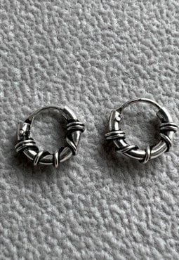 10mm - 925 Sterling Silver Bali Hoops huggies , chunky look 