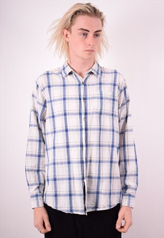 WRANGLER MENS VINTAGE SHIRT LARGE BLUE CHECK 90S