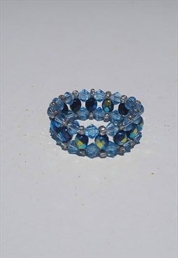 Unique handmade bead woven blue ring,glass beads.