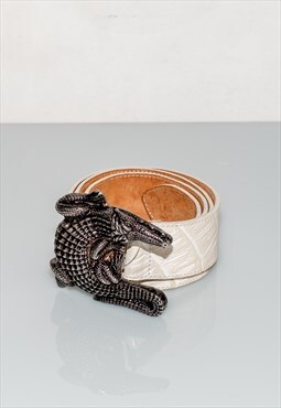 Y2K Vintage crocodile buckle pattern belt in off white 