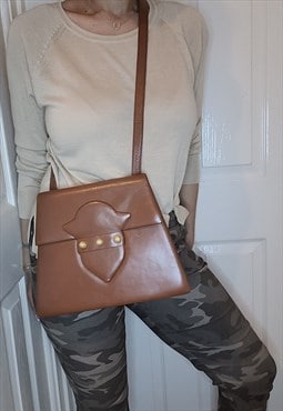 PALOMA PICASSO Vintage Designer Brown Leather Shoulder Bag