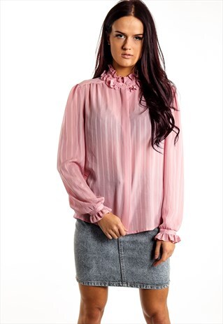 VINTAGE STRIPED RUFFLED NECK BLOUSE ACBL28