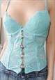 VINTAGE Y2K BLUE GLAM PYTHON SNAKE LACE BUSTIER CORSET