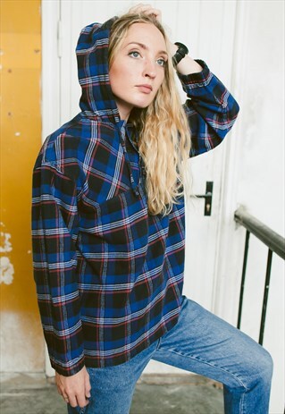 VINTAGE 90S HOODED PLAID FLANNEL SHIRT
