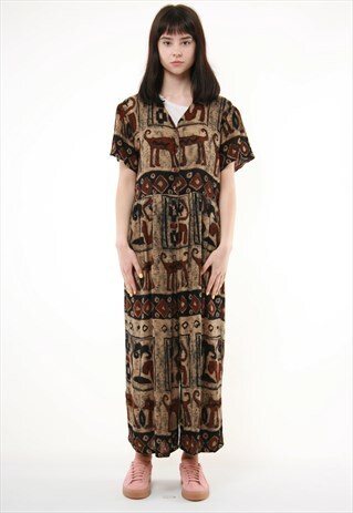 80S VINTAGE OVERSZIED PATTERN MIDI JUMPSUIT 714
