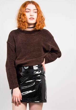 VINTAGE 90'S THICK BROWN VELVET KNIT JUMPER
