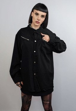 Zipper pocket shirt long sleeve Gothic top Rocker blouse