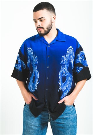 VINTAGE 80S CRAZY PATTERN FESTIVAL SHORT SLEEVE SHIRT /S5883