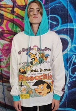 Pinocchio hoodie Italian cartoon pullover grunge top white