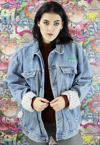 VINTAGE 80S MID BLUE BLANKET LINED DENIM JACKET. UNISEX.