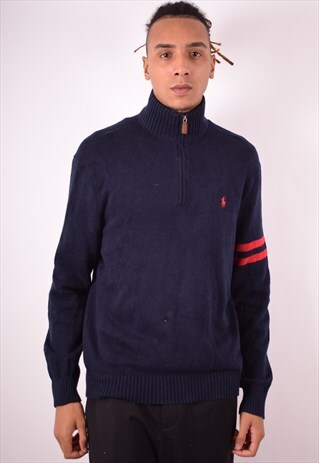 POLO RALPH LAUREN MENS VINTAGE JUMPER SWEATER XL NAVY 90S