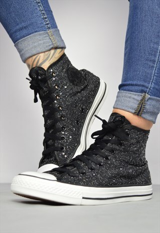 VINTAGE 90S CONVERSE BLACK BEADED HI-TOPS GRUNGE FESTIVAL