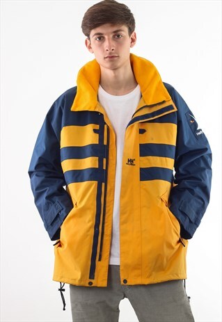 VINTAGE HELLY HANSEN SHELL WINDBREAKER 90S YELLOW BLUE