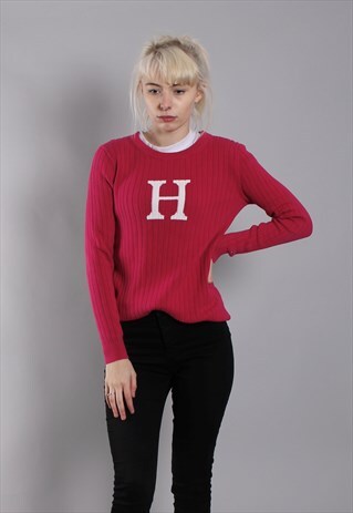 TOMMY HILFIGER PINK BIG H RIBBED KNIT JUMPER