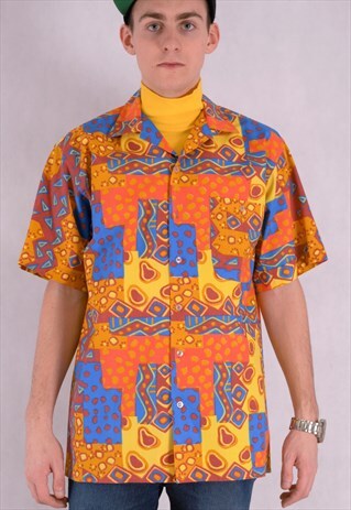 VINTAGE 90S COLORFUL ABSTRACT PRINT GRAPHIC MEN'S SHIRT