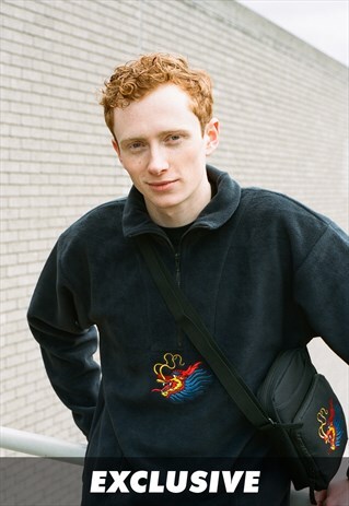 EXCLUSIVE BLACK CROSS BODY BAG WITH DRAGON EMBROIDERY