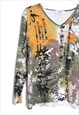 VINTAGE 90S COLOURFUL 3/4 SLEEVE GRAPHIC FLOWER WOMENS TOP