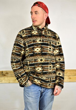 VINTAGE 90S AZTEC PRINT FLEECE JACKET