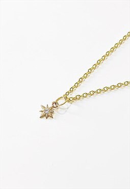 54 Floral Small Diamond Star  Pendant Necklace Chain - Gold