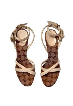 Gucci Heels Sandals GG Monogram Logo Beige Vintage eu 37