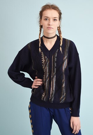 90'S RETRO NAVY BLUE OVERSIZED DADS KNIT JUMPER