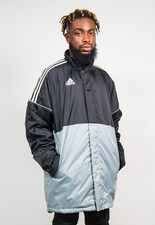 ADIDAS 90'S VINTAGE BLACK GREY COACH COAT JACKET