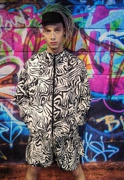 Zebra pattern track jacket handmade zigzag stripe bomber 