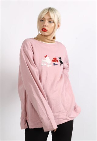 VINTAGE 90'S OVERSIZE DOG GRAPHIC SWEATSHIRT PINK