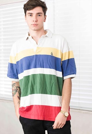 VINTAGE NAUTICA COLOR BLOCK SHIRT LOGO 90S L 9.6