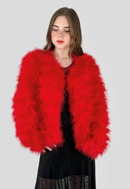 New Vintage Style Red Feather Ladies Long Sleeve Jacket