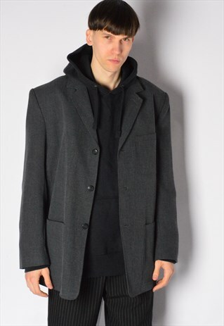 VINTAGE 90S GREY MINIMALIST GRUNGE BLAZER