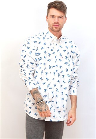1990'S VINTAGE TOMMY HILFIGER NAUTICAL ROPE KNOT PRINT SHIRT