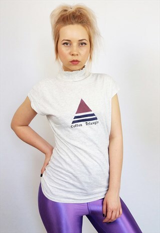 VINTAGE 90'S COTTON STRETCH HIGH NECK TOP / T-SHIRT / VEST