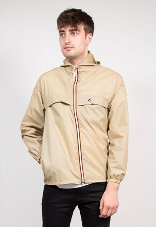 90'S VINTAGE BEIGE K-WAY HOODED CAGOULE