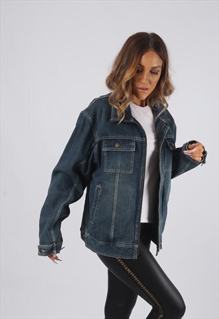 VINTAGE DENIM JACKET OVERSIZED FITTED UK 16 XL (R2M)