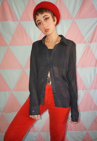 VINTAGE 90S BLACK SHEER PATTERNED LONG SLEEVE SHIRT
