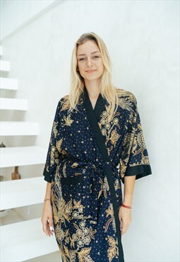 Midnight Purple Kimono Robe Dressing Gown Lounge Wear