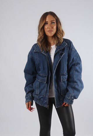 VINTAGE DENIM BOMBER JACKET OVERSIZED UK 18 XXL (82K)