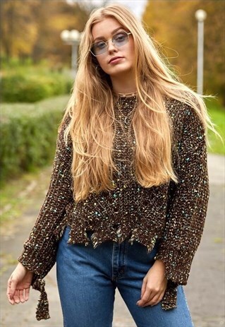 TEXTURED KNITTED JUMPER WITH DISTRESSED DETAILS
