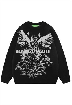 Angel print sweater Gothic knitted jumper grunge top black