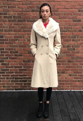 VINTAGE WOOL COAT TRIMMED IN FAUX FUR