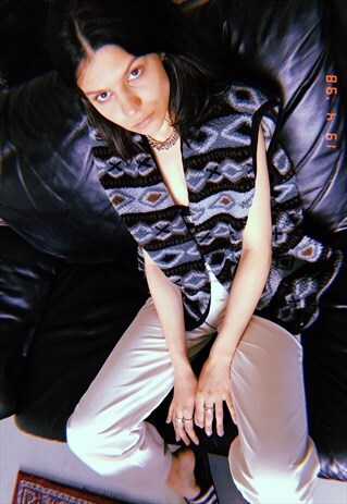 90'S RETRO FLEECE BOHO PATTERN FESTIVAL GILET VEST JACKET