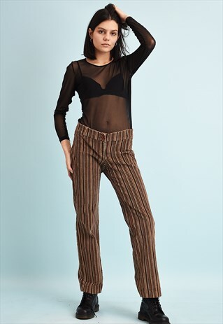 Y2K LOW WAIST STRIPED PRINT CORDUROY TROUSERS